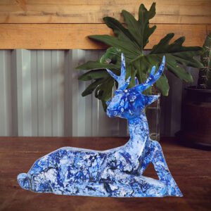 Sitting Deer Showpiece for Home Decor (Blue) Polyresin – 6.5 Inch - Image 1