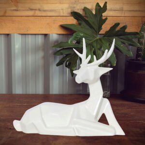 Sitting Deer Showpiece for Home Decor (Cream) Polyresin – 6.5 Inch