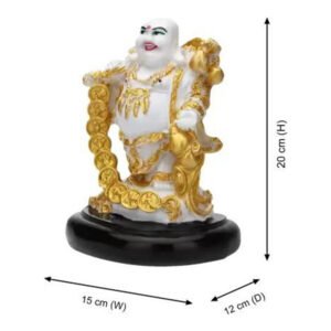 Laughing Buddha Showpiece for Home Decor (White & Golden) Marble - 8 Inch