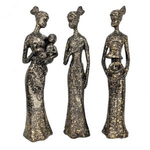 African Lady Showpiece for Home Decor, Set of 3 (Antique) Polyresin – 7.5 Inch - Image 2