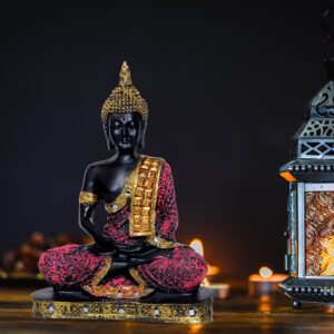 Meditation Buddha Showpiece for Home Decor (Pink & Black) Polyresin - 9.5 Inch - Image 2