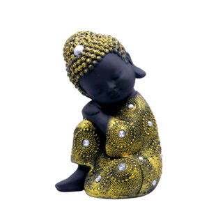 Baby Monk Buddha  Showpiece for Home Decor (Yellow & Black) Polyresin – 7 Inch - Image 2