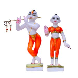 Jugal Jodi Radha & Krishna Idol Showpiece for Home Decor (Orange) Marble - 9 Inch - Image 2