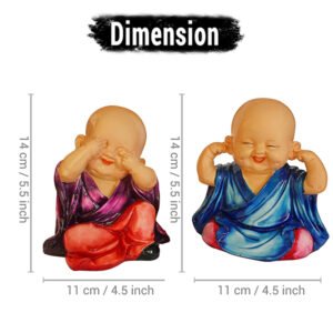 Baby Monk Buddha Idol Showpiece for Home Decor, Set of 2 (Multicolor) Polyresin – 5.5 Inch - Image 3