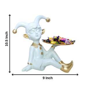 10.5-Inch White Jester Figurine Candy & Snack Holder