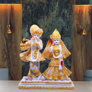 Radha-Krishna for Home Decor (White & Golden) Polyresin – 9.5 Inch - Image 1