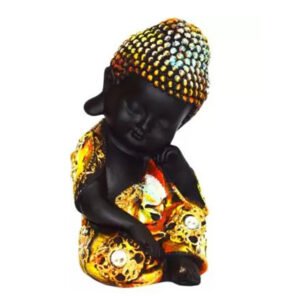 Baby Monk Buddha  Showpiece for Home Decor (Mustard & Black) Polyresin – 7 Inch - Image 2