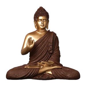 Meditation Big Buddha Showpiece for Home Decor (Brown & Golden) Polyresin - 15 Inch - Image 2
