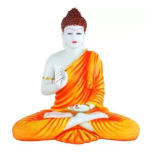 Meditation Big Buddha Showpiece for Home Decor (Orange) Marble - 15 Inch - Image 2