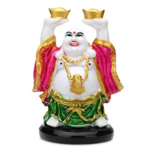 Laughing Buddha Showpiece for Home Decor (Pink & Green) Marble - 7 Inch