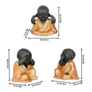 Baby Monk Buddha Idol Showpiece for Home Decor, Set of 3 (Golden & Black) Polyresin – 5.5 Inch - Image 3