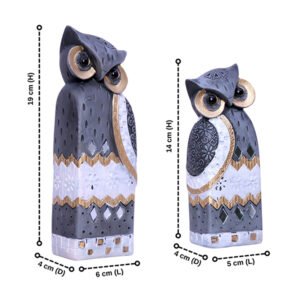 Decorative Golden Owl Figurine Set – Handcrafted Showpiece (Large: 19cm H x 6cm L x 4cm D, Small: 14cm H x 5cm L x 4cm D) - Image 3