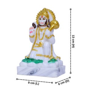 Lord Hanuman Idol Showpiece (White) Marble - 6 Inch - Image 3