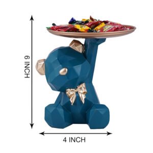 Geometric Blue Bear Candy Tray – 6-Inch Resin Decor Organizer with Gold Accents - Image 3