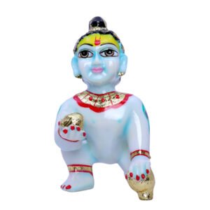 Laddu Gopal Krishna Idol Showpiece for Home Decor, Golden Foil Work (Blue) Marble - 6 Inch - Image 2