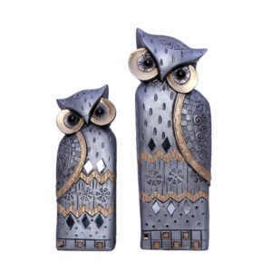 Decorative Golden Owl Figurine Set – Handcrafted Showpiece (Large: 19cm H x 6cm L x 4cm D, Small: 14cm H x 5cm L x 4cm D) - Image 2