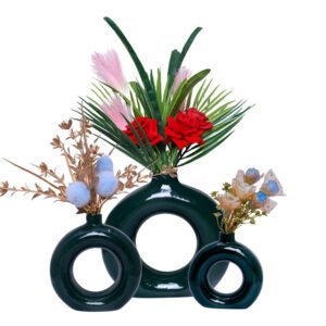 Donut-Shaped Flower Vases for Home Decor, Set of 3 (Dark Green) Polyresin – 8 Inch - Image 2