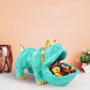Geometric Bulldog Candy Holder – 6-Inch Mint Green Resin Dog Bowl with Gold Accents - Image 1