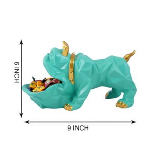 Geometric Bulldog Candy Holder – 6-Inch Mint Green Resin Dog Bowl with Gold Accents - Image 2