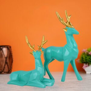 Aqua Green Deer Couple Showpiece – 8 Inch Resin Decor - Image 1