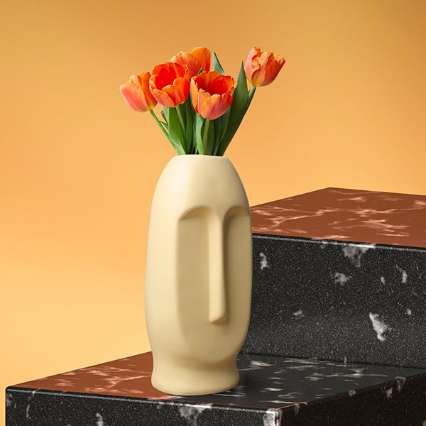 Human Face Flower Vases for Home Decor (Yellow) Polyresin – 9.5 Inch