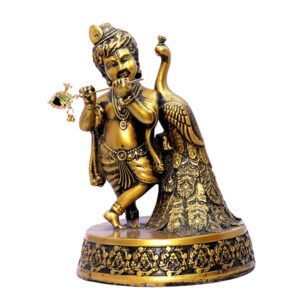 Antique Bal Krishna with Peacock Idol Showpiece (Antique Gold) Polyresin - 7.5 Inch - Image 2