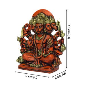 Panchmukhi Hanuman Idol Showpiece for Home Decor (Orange) Polyresin – 6 Inch - Image 3