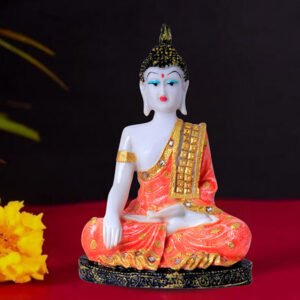 Hand Down Buddha Showpiece for Home Decor (Orange) Marble - 10.5 Inch - Image 1