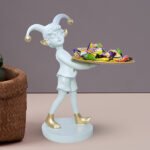 12-Inch White Jester Figurine with Serving Tray Stand
