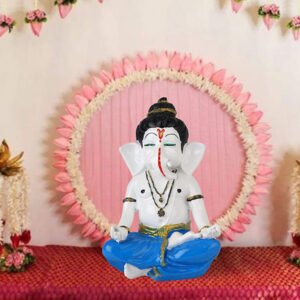 Meditating Ganesha Idol Showpiece for Home Decor (Blue) Marble - 8 Inch - Image 1