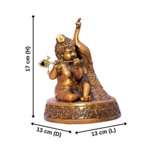 Bal Krishna with Peacock Idol Showpiece for Home Decor (Golden) Polyresin - 7 Inch - Image 3