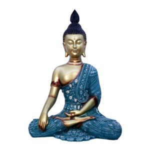 Blue & Gold Meditating Buddha Statue – Spiritual Resin Sculpture for Home, Office & Yoga Spaces (L-22cm,B-12cm,H-34cm)