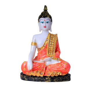 Hand Down Buddha Showpiece for Home Decor (Orange) Marble - 10.5 Inch - Image 2