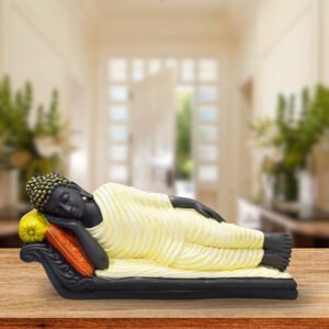 Sleeping Buddha Idol Showpiece for Home Decor (Cream & Black) Polyresin – 7.5 Inch - Image 1