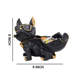 Cool French Bulldog Candy Dish – 8-Inch Black Resin Dog Tray with Gold Accents and Sunglasses - Image 3