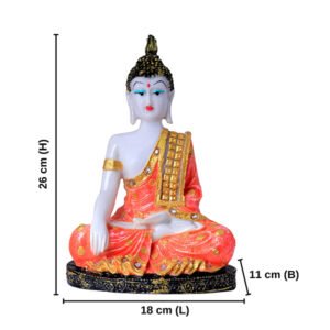 Hand Down Buddha Showpiece for Home Decor (Orange) Marble - 10.5 Inch - Image 3