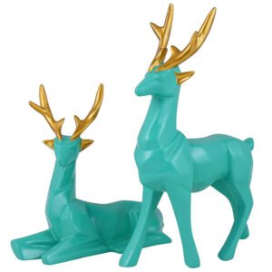 Aqua Green Deer Couple Showpiece – 8 Inch Resin Decor - Image 2