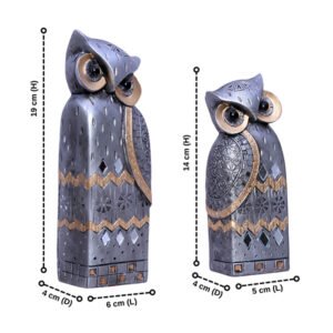 Decorative Golden Owl Figurine Set – Handcrafted Showpiece (Large: 19cm H x 6cm L x 4cm D, Small: 14cm H x 5cm L x 4cm D) - Image 3