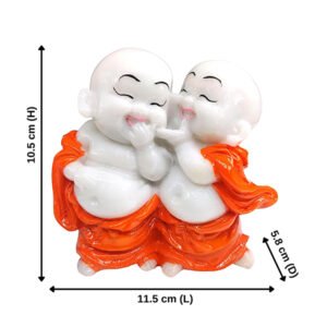 Laughing Monk Buddha Showpiece for Home Decor (Orange & White) Marble – 4 Inch - Image 3