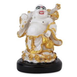 Laughing Buddha Showpiece for Home Decor (White) Polyresin - 7.5 Inch