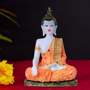 Hand Down Buddha Showpiece for Home Decor (Orange) Marble - 10.5 Inch - Image 1