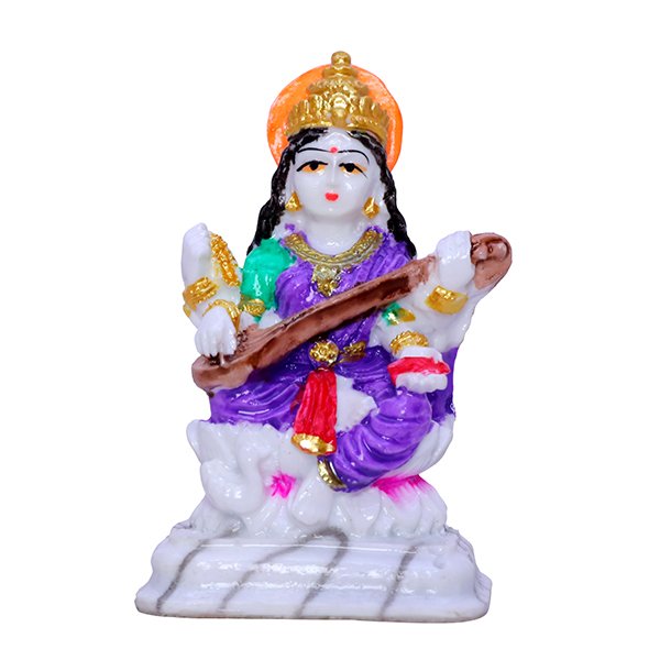 Goddess Saraswati Idol – 9 cm (H) x 6 cm (L) x 4 cm (D) | Resin Saraswati Statue for Home & Office