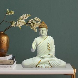 Meditation Big Buddha Showpiece for Home Decor (Cream) Polyresin - 15 Inch - Image 1