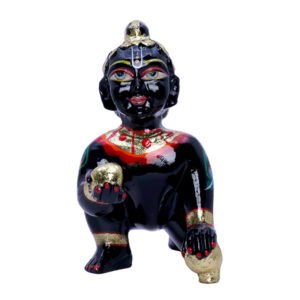 Laddu Gopal Krishna Idol Showpiece for Home Decor, Golden Foil (Black) Marble - 6 Inch - Image 2