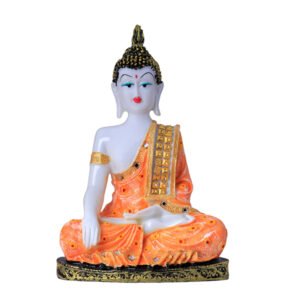 Hand Down Buddha Showpiece for Home Decor (Orange) Marble - 10.5 Inch - Image 2