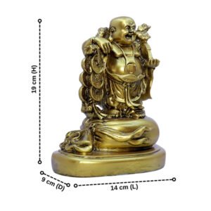 Golden Laughing Buddha Statue with Coins - 19cm Prosperity Idol - Image 3
