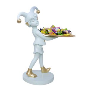12-Inch White Jester Figurine with Serving Tray Stand