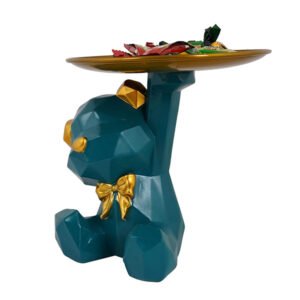 7-Inch Geometric Bear Tray – Teal Resin Candy Holder