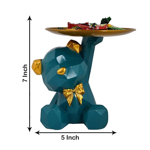 7-Inch Geometric Bear Tray – Teal Resin Candy Holder