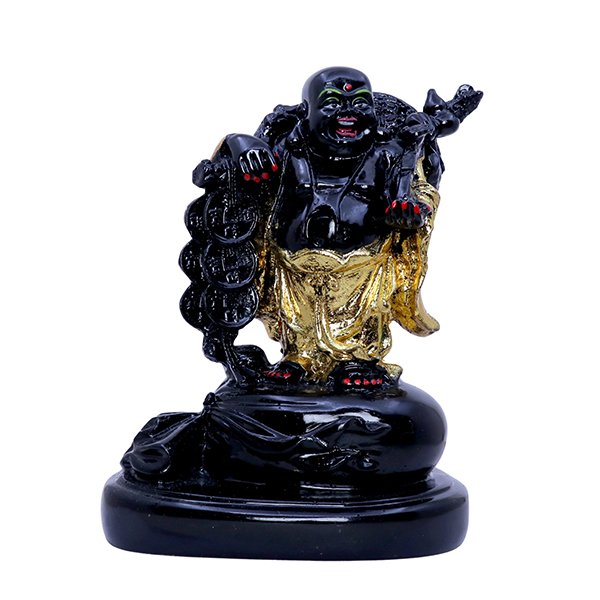 Black & Gold Laughing Buddha Statue – Feng Shui Wealth & Prosperity Idol (19cm)